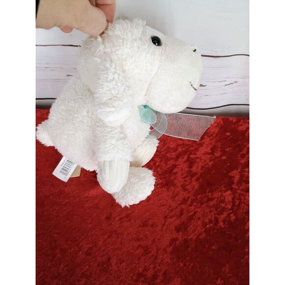 MTY Soft Plush White Lamb Toy With Blue Bow For Ages 3+ Made Of Polyester Fiber - Picture 2 of 6